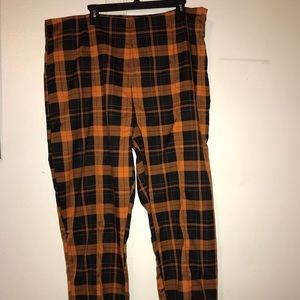Orange and black plaid wide leg pants